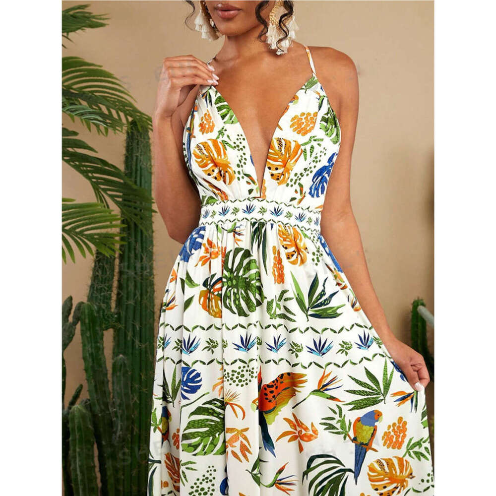 European and American beach vacation style summer woven backless long women's white dress 2025 new casual versatile fashion clothing