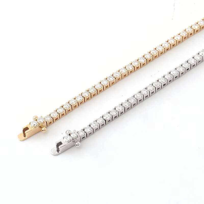Real Gold 18K 2mm Tennis Bracelet Lab Moissanite Diamond Tennis Chain 6-9 Inch Iced Out Tennis Bracelet for Women and Men