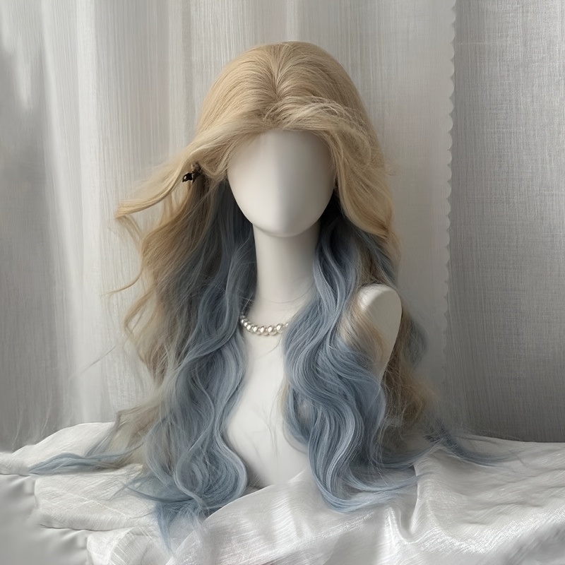 Gold Blondes to Blues Graduated Wave Synthetic Hairpiece Thick Volume High-Density Lush Layers for Women's Everyday Outfits
