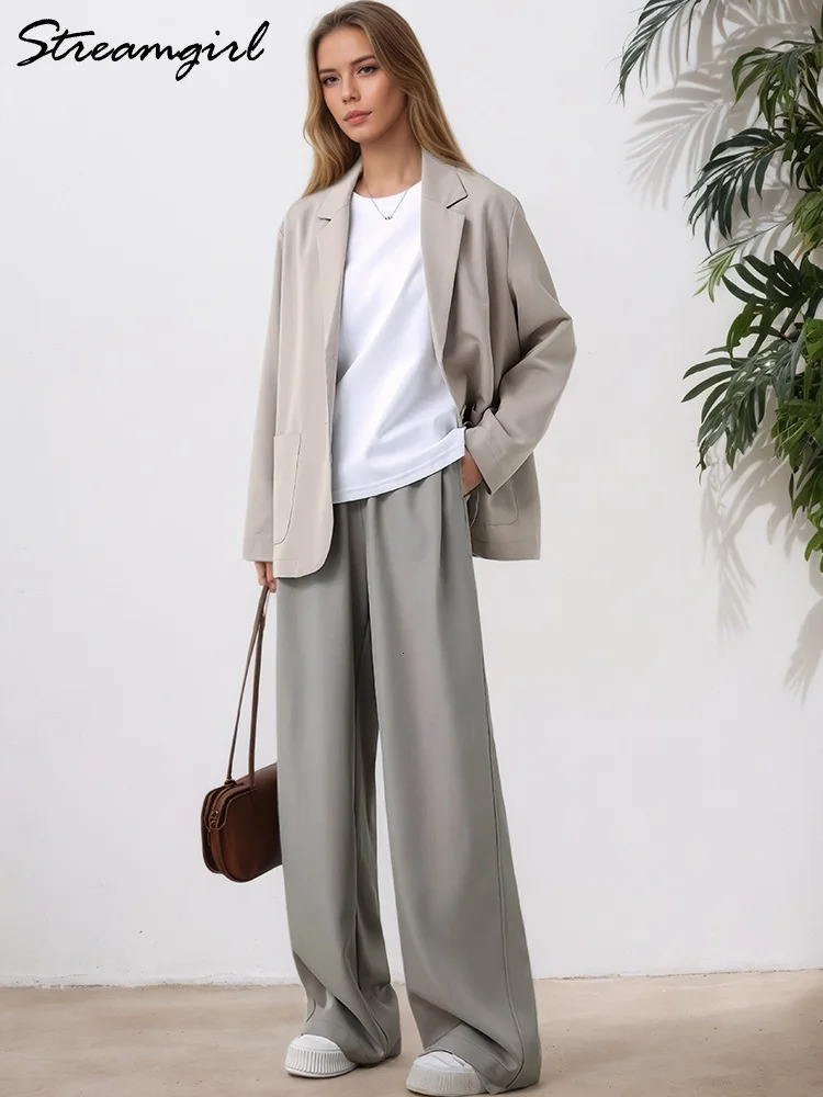 Womens wide leg pants grey formal office womens spring straight black work clothes 250428