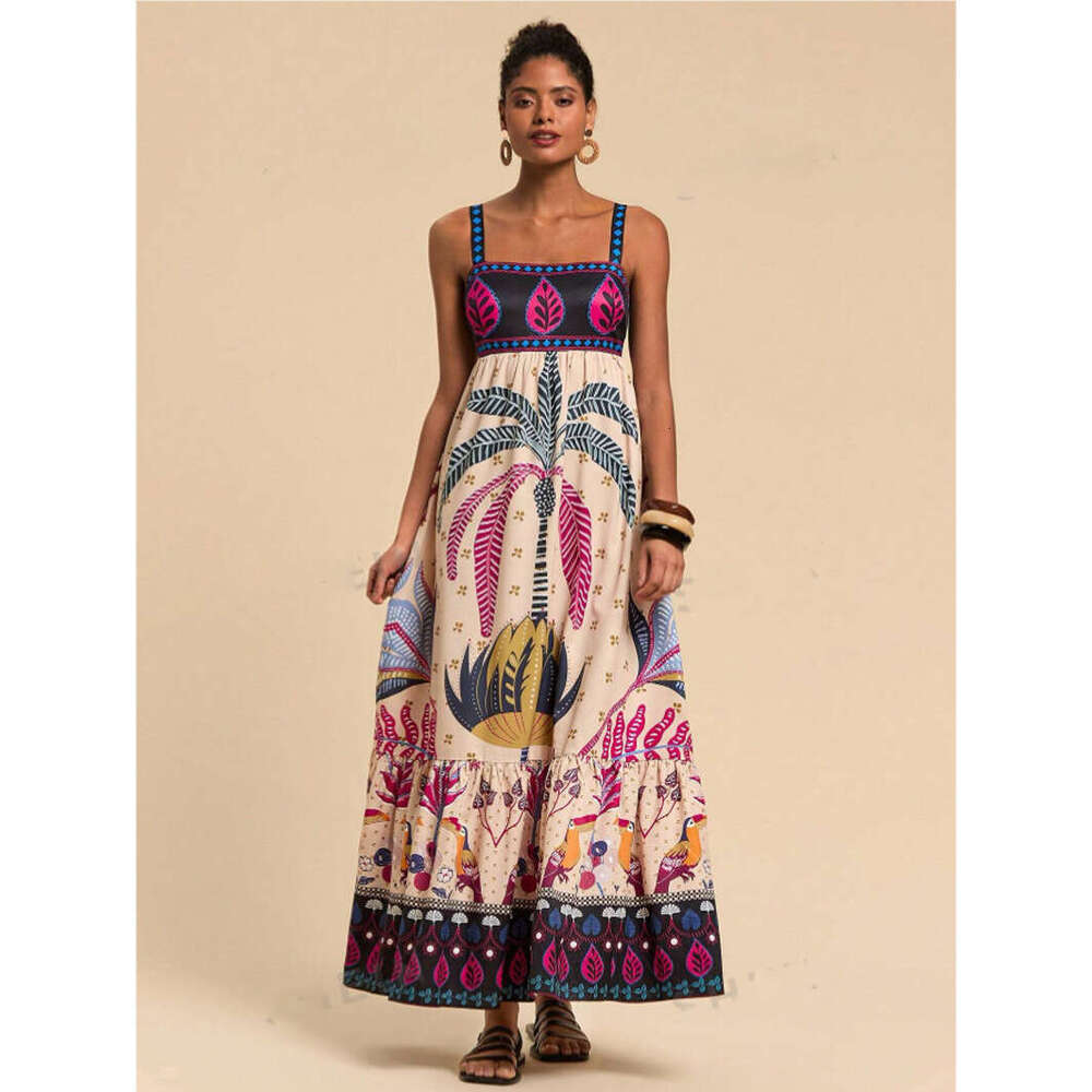 European and American women's tropical printed vacation style Bohemian dress 2025 new casual fashion trend clothing