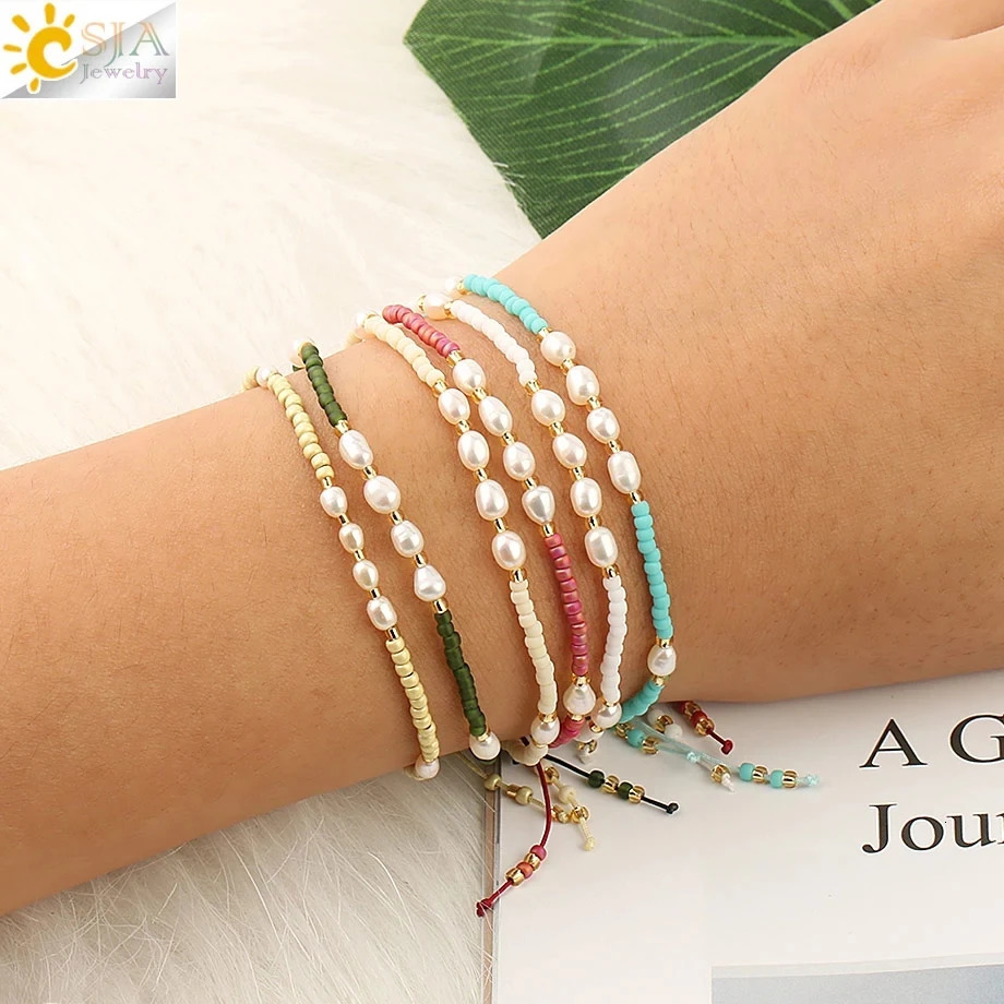 CSJA Bohemian Miyuki Womens Pearl Bracelet Freshwater Pearl Pulseras Summer Bracelet Jewelry Mothers Day Gift S497 250428