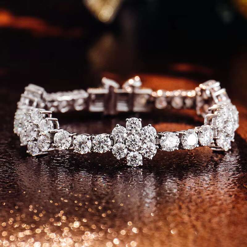 Fine Jewelry 10K Solid Gold VVS Diamond Tennis Chain High End GRA Certified Iced Out Moissanite Flower Tennis Bracelet