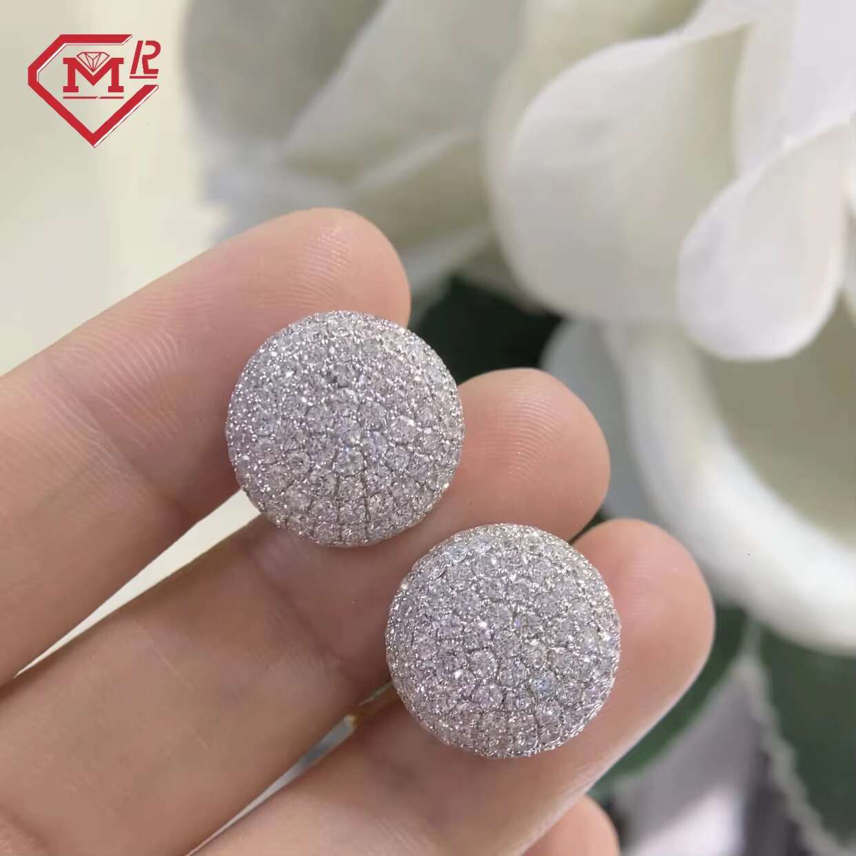 Popular 9mm Earrings Women Stunning Iced Out Cluster Fireball 14k Gold Stud VVS Moissanite Earrings
