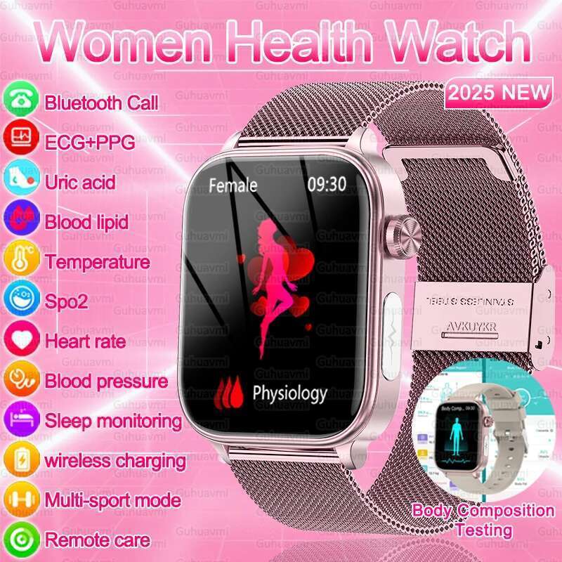 Pour le suivi de la santé des femmes Smart Watch ECG + PPG Micro Examen physique Graisses Blood Fates Uric Acid Bluetooth Call Smartwatch