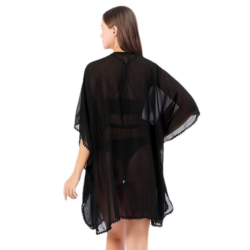 K600 European and American beach style cardigan solid color chiffon with small lace belt cardigan bikini cover-up sun protection clothing ST006