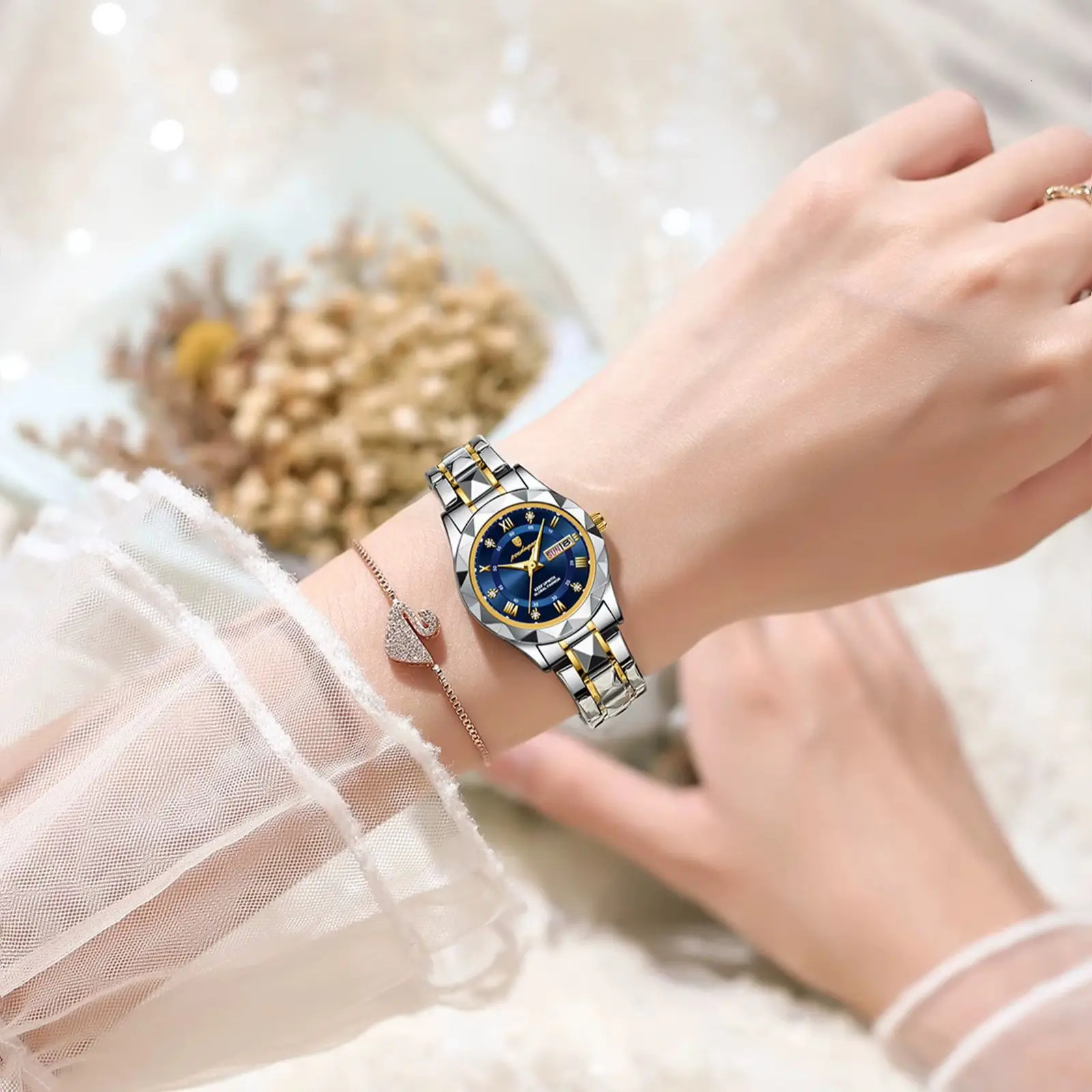 Poedagar and Elegant Womens Watch Luminous Waterproof Weekly Date Womens Watch Stainless Steel Quartz Fashion Womens Watch 250425