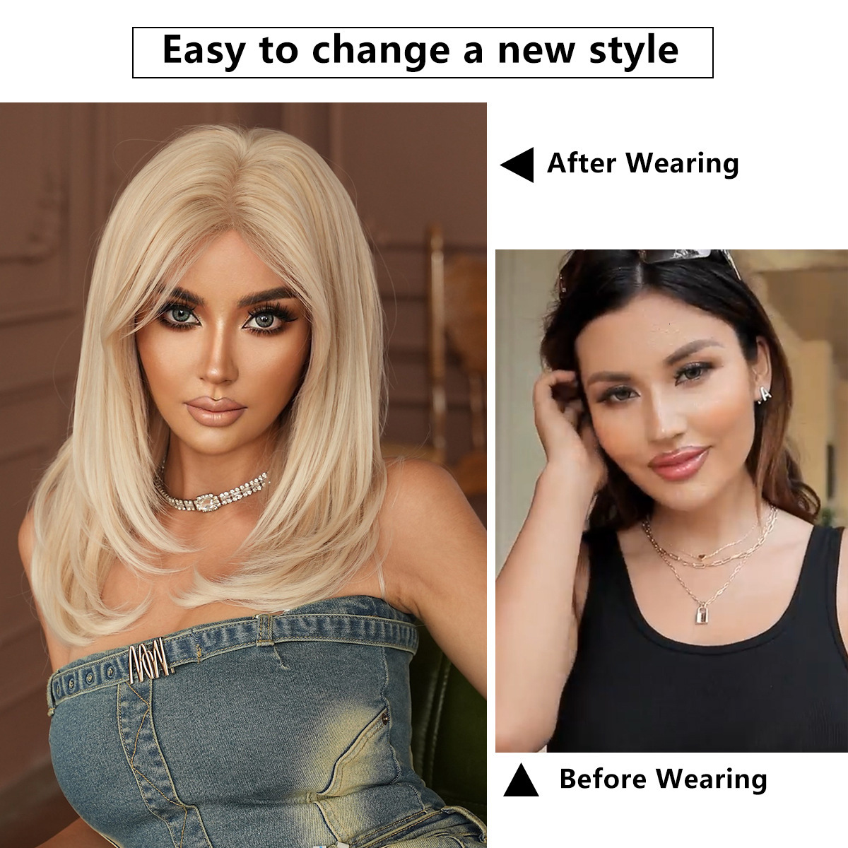 Hot Asian Girl White Gradient Wig Female Full Headset Small Lace Layered Inner Buckle Straight Hair Simulation Sewing Wig