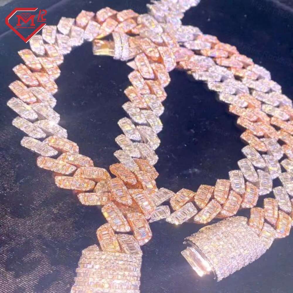 Hip Hop Custom 18mm Miami Cuban Link Chain Iced Out 925 Sterling Silver VVS Moissanite Cuban Link Chain