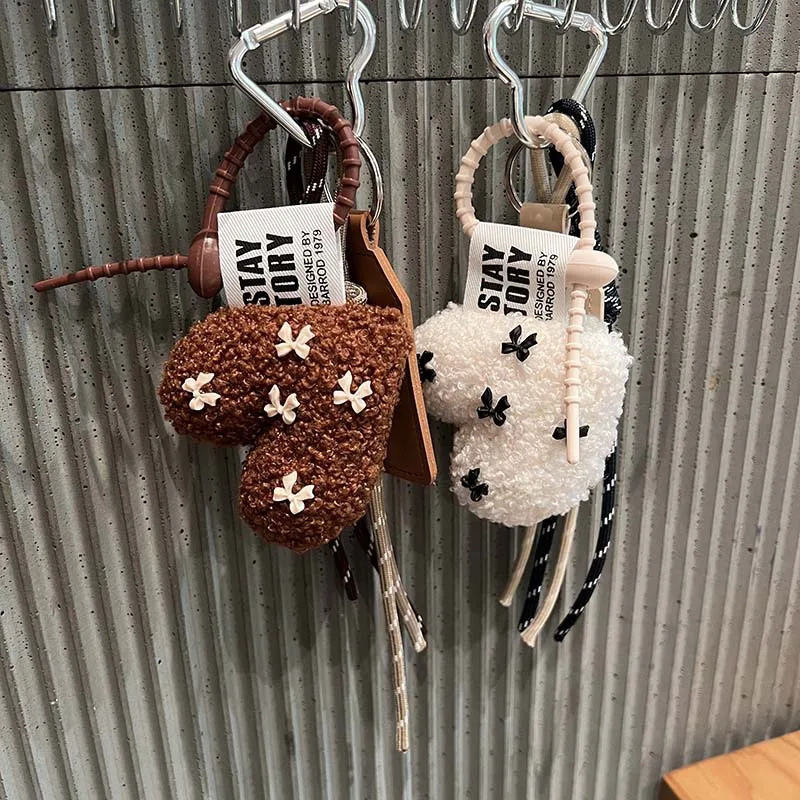Cartoon Plush Bow Love Keychains For Women Y2k Bag Pendant Couple Car Key Chains Jewelry Gift Decoration Accessories 250430