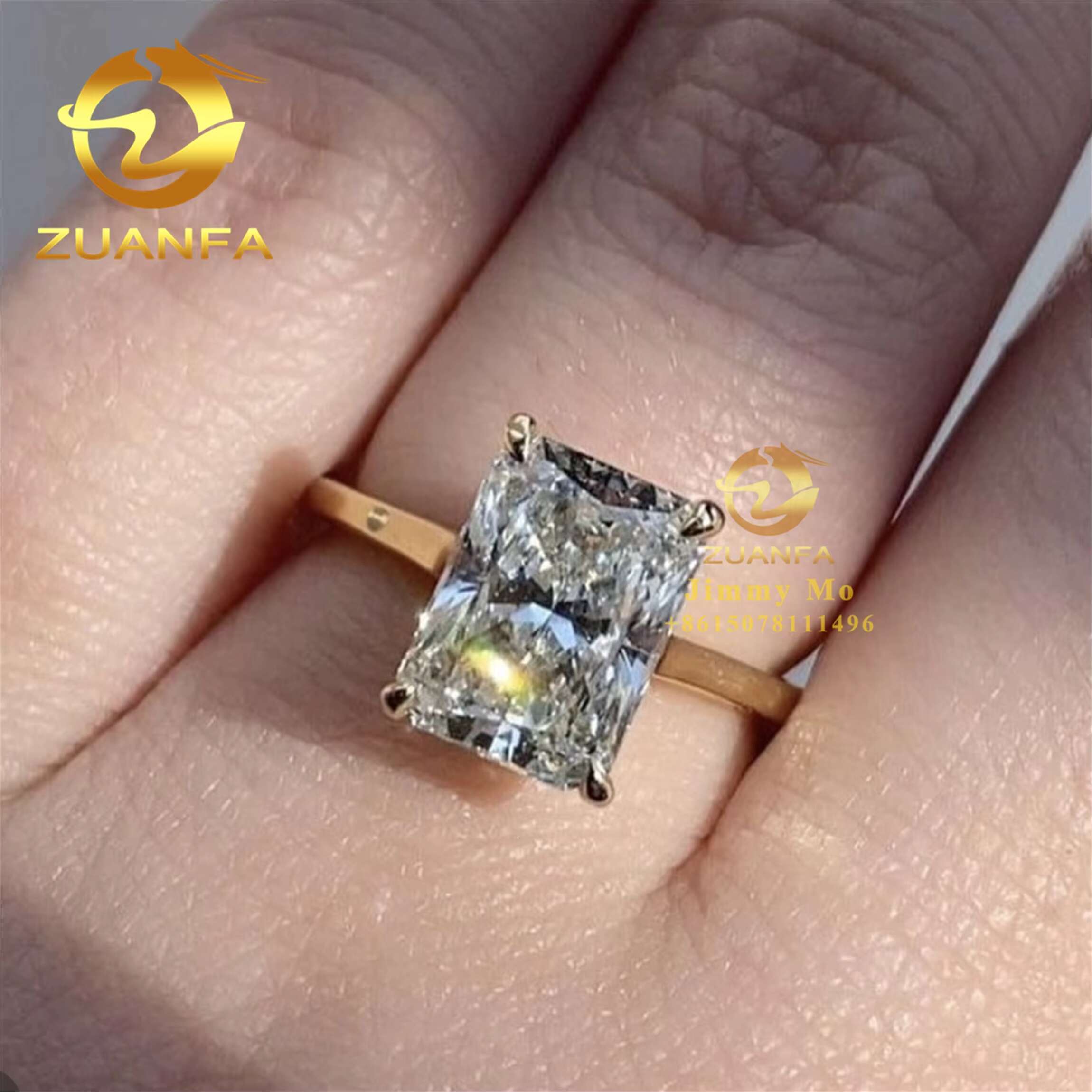 Hidden Halo Custom Bridal Jewelry 10k 14k 18k Yellow Gold 3CT Crushed Radiant VVS1 Moissanite Diamond Engagement Ring Women Gift