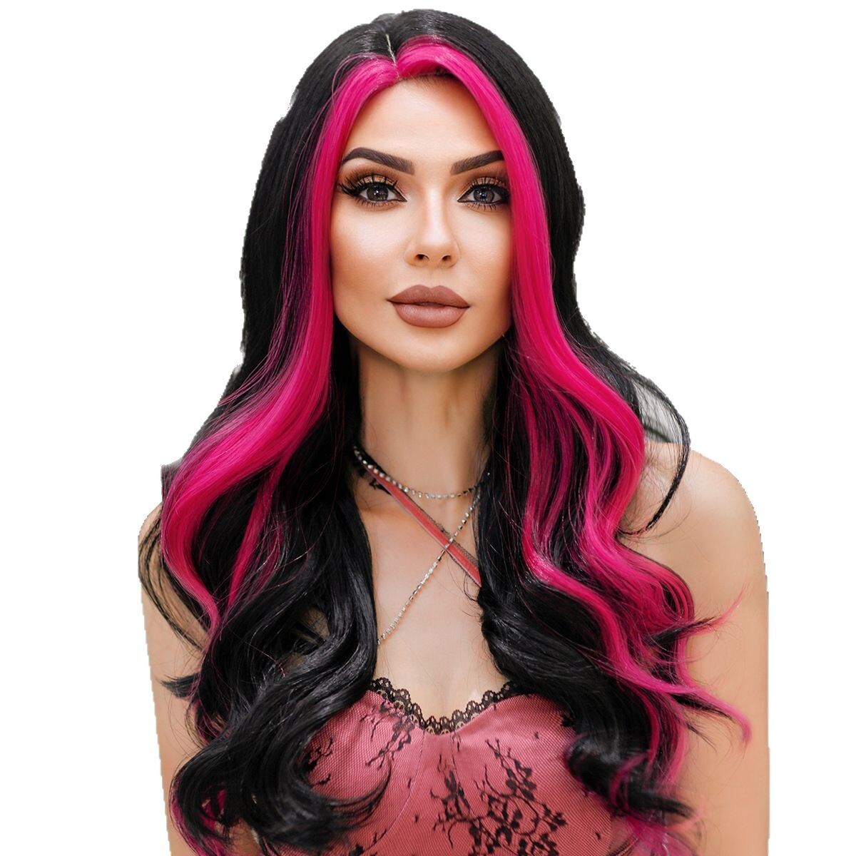 lace Small Asian dyed rose red curly hair with large waves split wig for women full head cover natural hair stitching wig