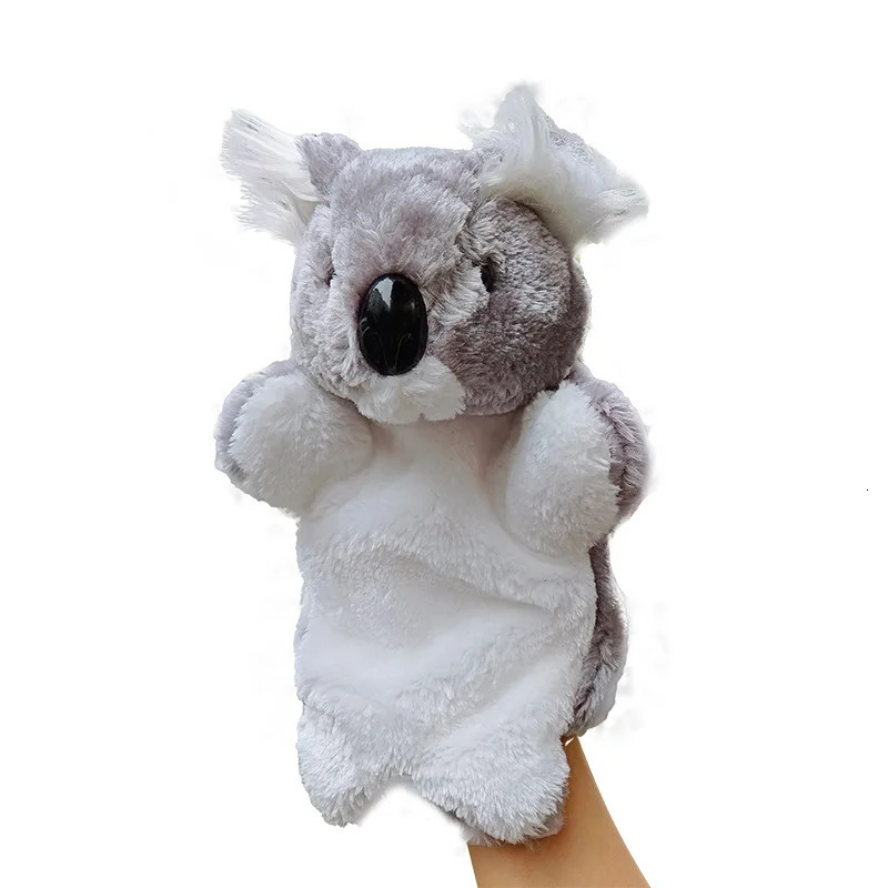 Free shipping 25cm Kawaii Animal Panda Parrot Fox Koala Stuffed Plush Hand Puppets Educational Toys For Family Playgame Time Doll