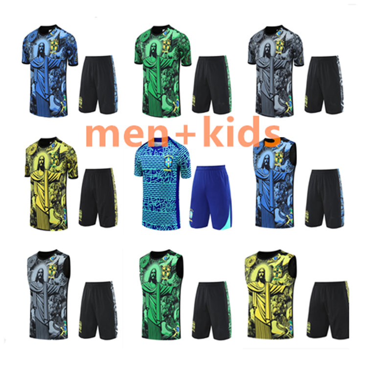 2025-26 Brazil short sleeve tracksuit Sportswear men training suit soccer Jersey kit uniform chandal G.JESUS COUTINHO brasil sleeveless vest adult football sets