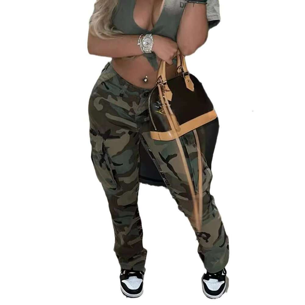 1095 European and American women's ins style high waist straight tube multi-color camouflage work pants 2025 new casual fashion trend clothing