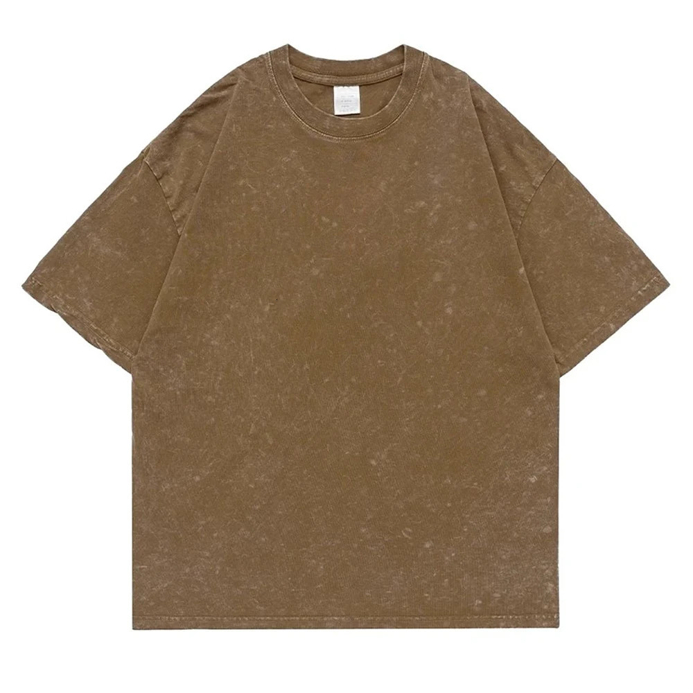 230g 100 pure cotton retro punk Tshirt with off shoulder sleeves mens short sleeved solid color hiphop loose 250430Z