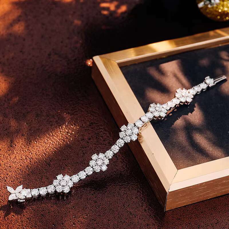 Fine Jewelry 10K Solid Gold VVS Diamond Tennis Chain High End GRA Certified Iced Out Moissanite Flower Tennis Bracelet