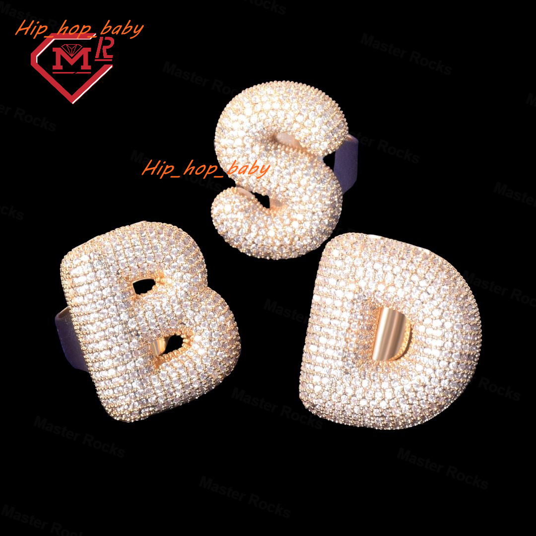 Luxury A-Z Moissanite Initial Ring 925 Sterling Silver Custom Vvs Diamond Moissanite Hip Hop Ring Letter