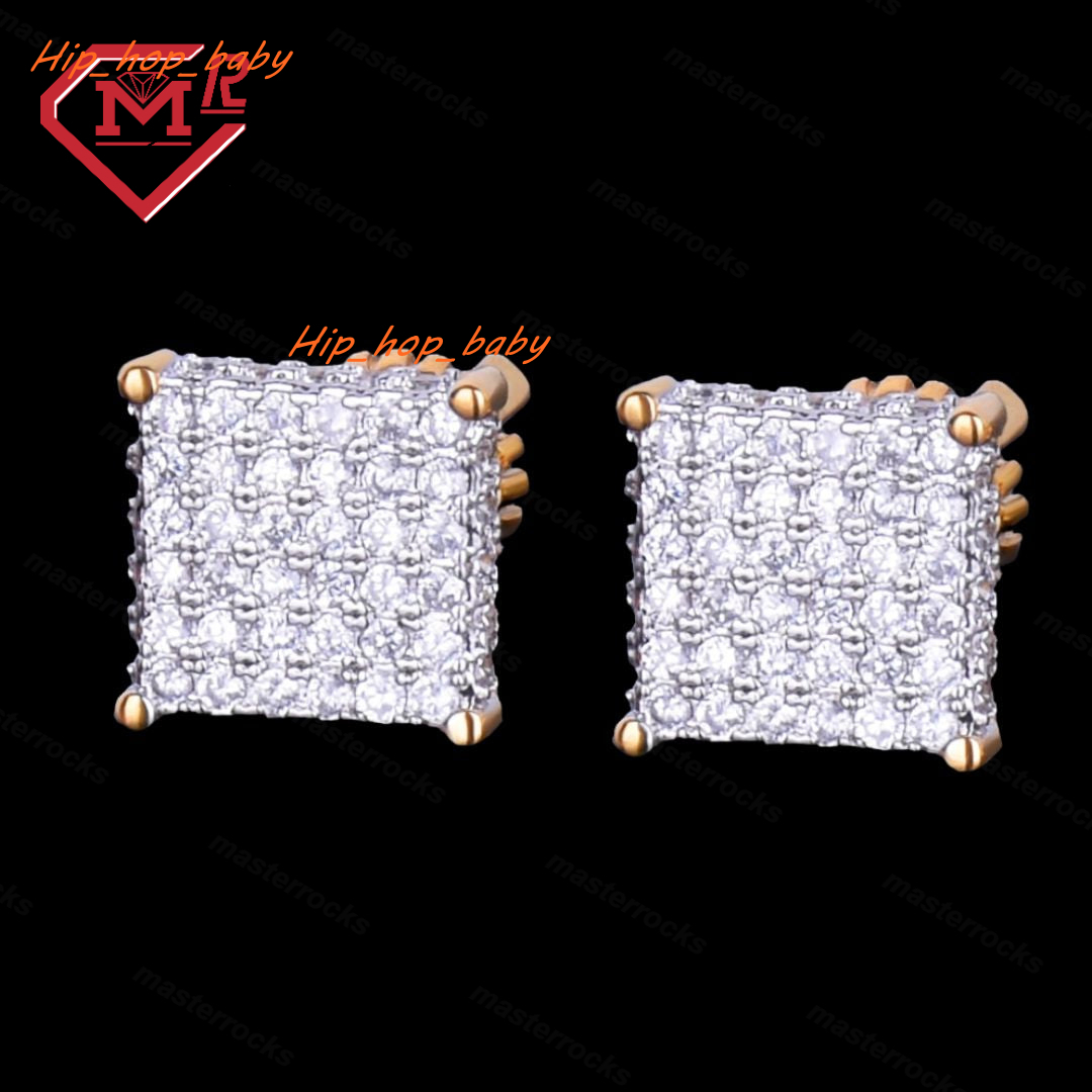 Hot Sale Square Shape Moissanite Stud Earrings S925 Sterling Silver Hiphop Fashion Trendy Cool Man Earrings