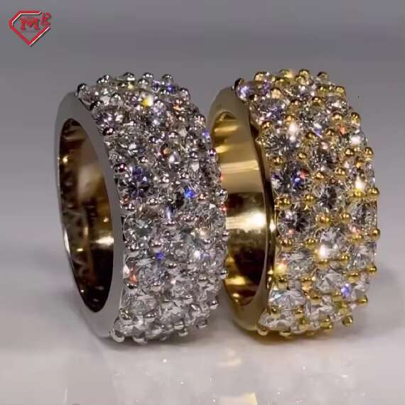 Custom Hiphop Moissanite Ring Fully Iced Out 925 Silver Gold Plated Thick Men Ring Wedding Ring