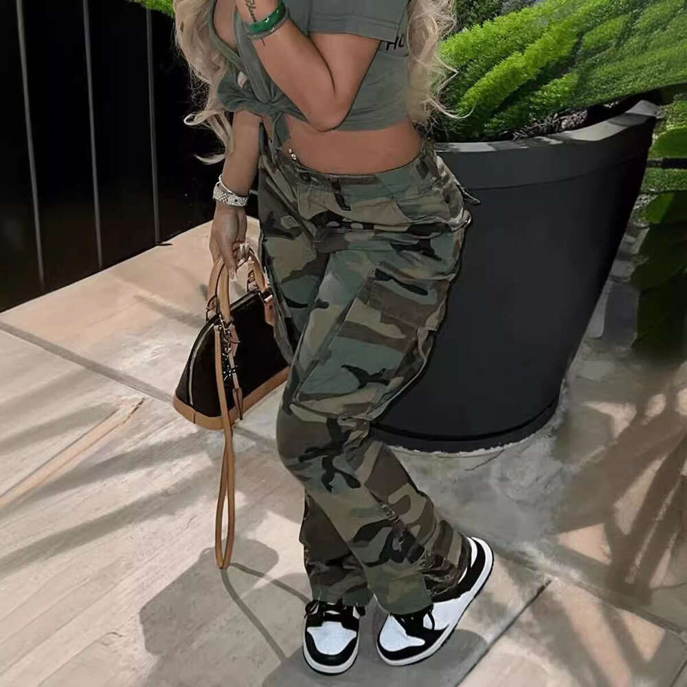 1095 European and American women's ins style high waist straight tube multi-color camouflage work pants 2025 new casual fashion trend clothing