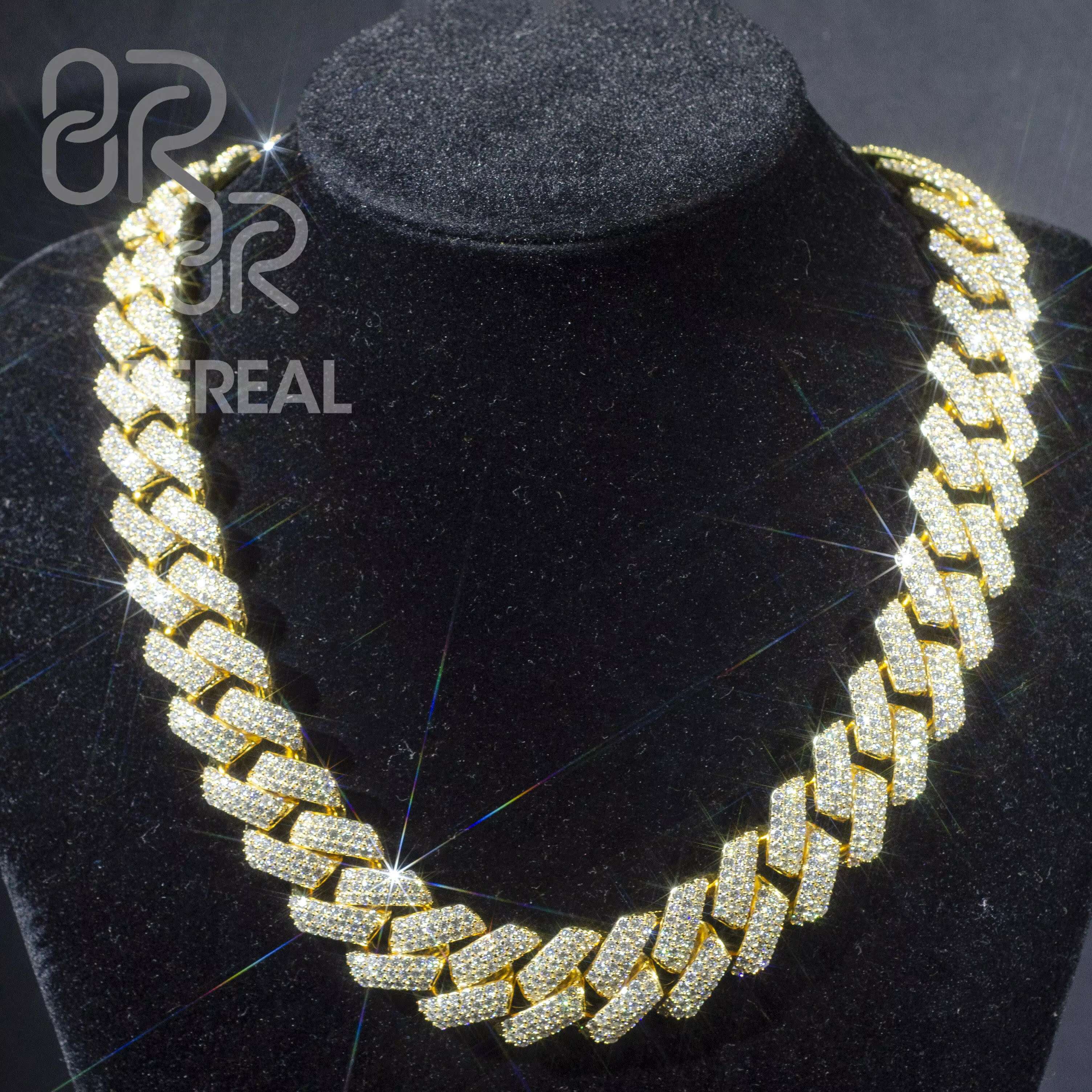 Hot Selling 18K Gold 16MM Moissanite Cuban Link Chain Fancy Jewelry Shine Moissanite Gold 925 Silver Cuban Chain Bracelet