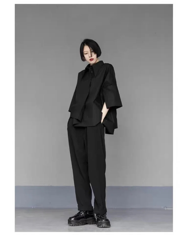 2025 SpringSummer Womens Fashion Harajuku Casual Shirt Irregular Asymmetric Loose Button 250422
