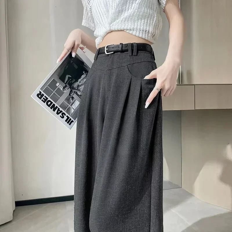 SpringSummer Black Set Hare Pants Womens Fashion Elastic High Waist Casual Trouser Solid Office 250428