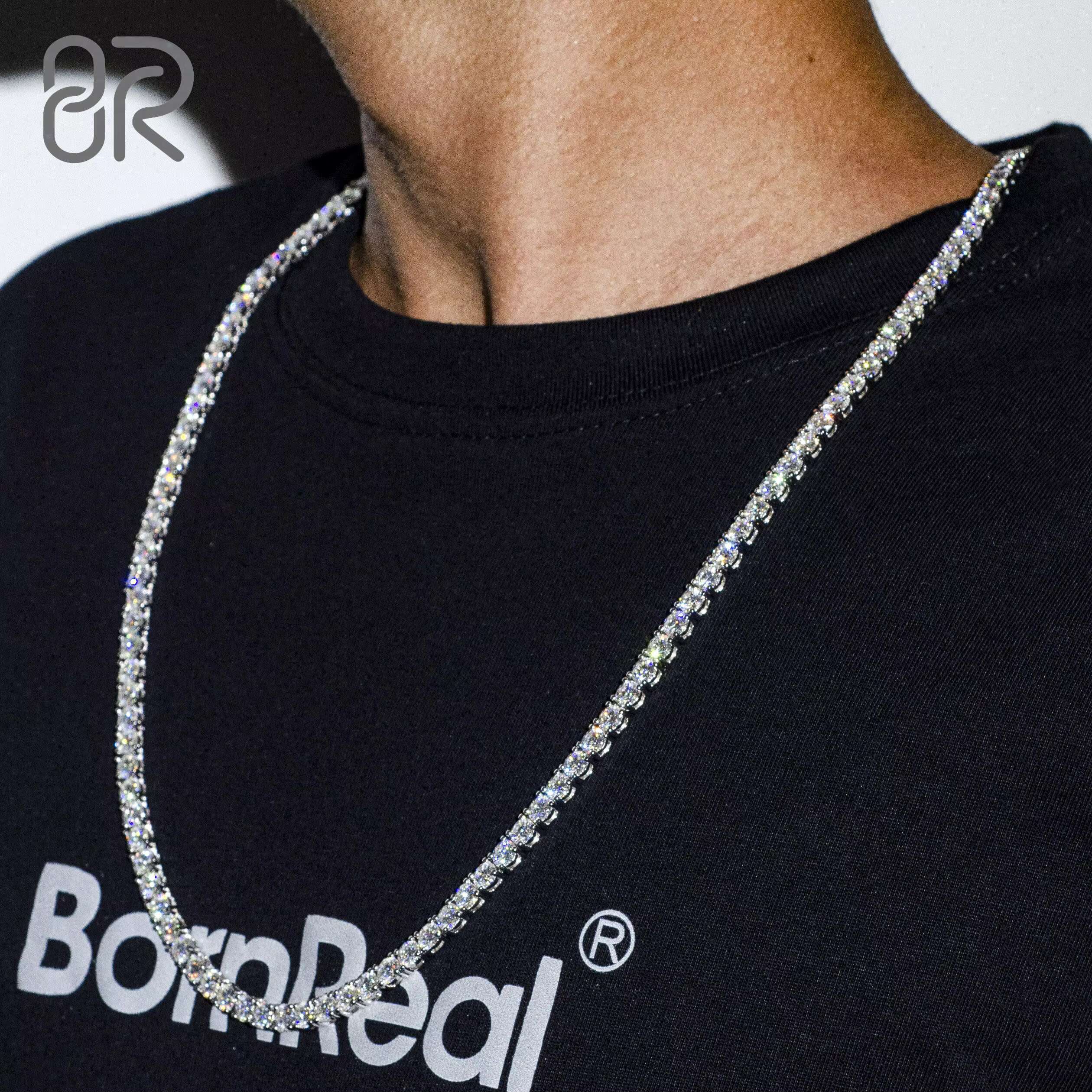 4mm 18 VVS Mossan Tennis Chain Necklace Bling 925 Sterling Silver Moissanite Fine Jewelry