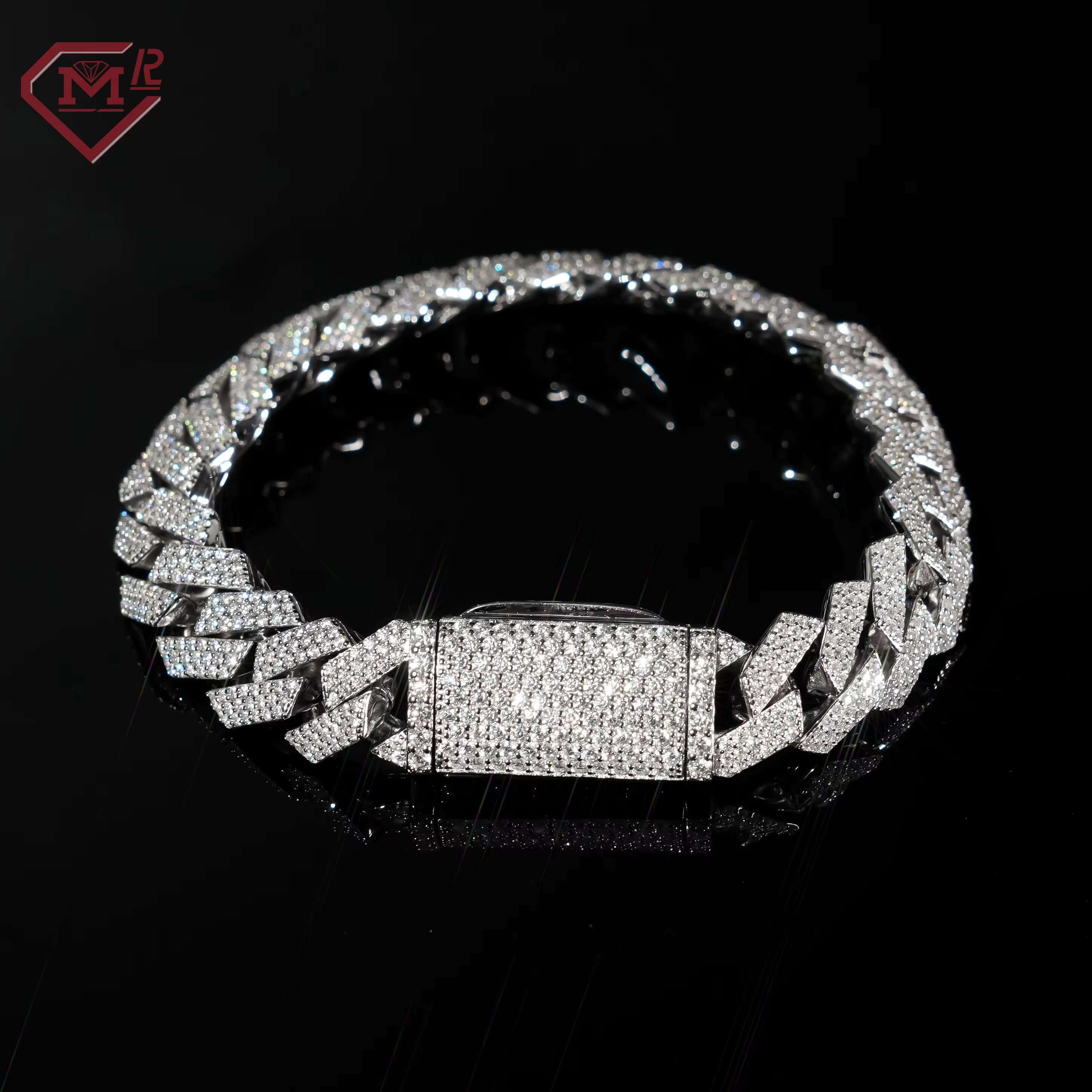 18mm 3 Rows Moissanite Cuban Chain Bracelet Customized Hiphop Silver 925 Moissanite Cuban Link Chain