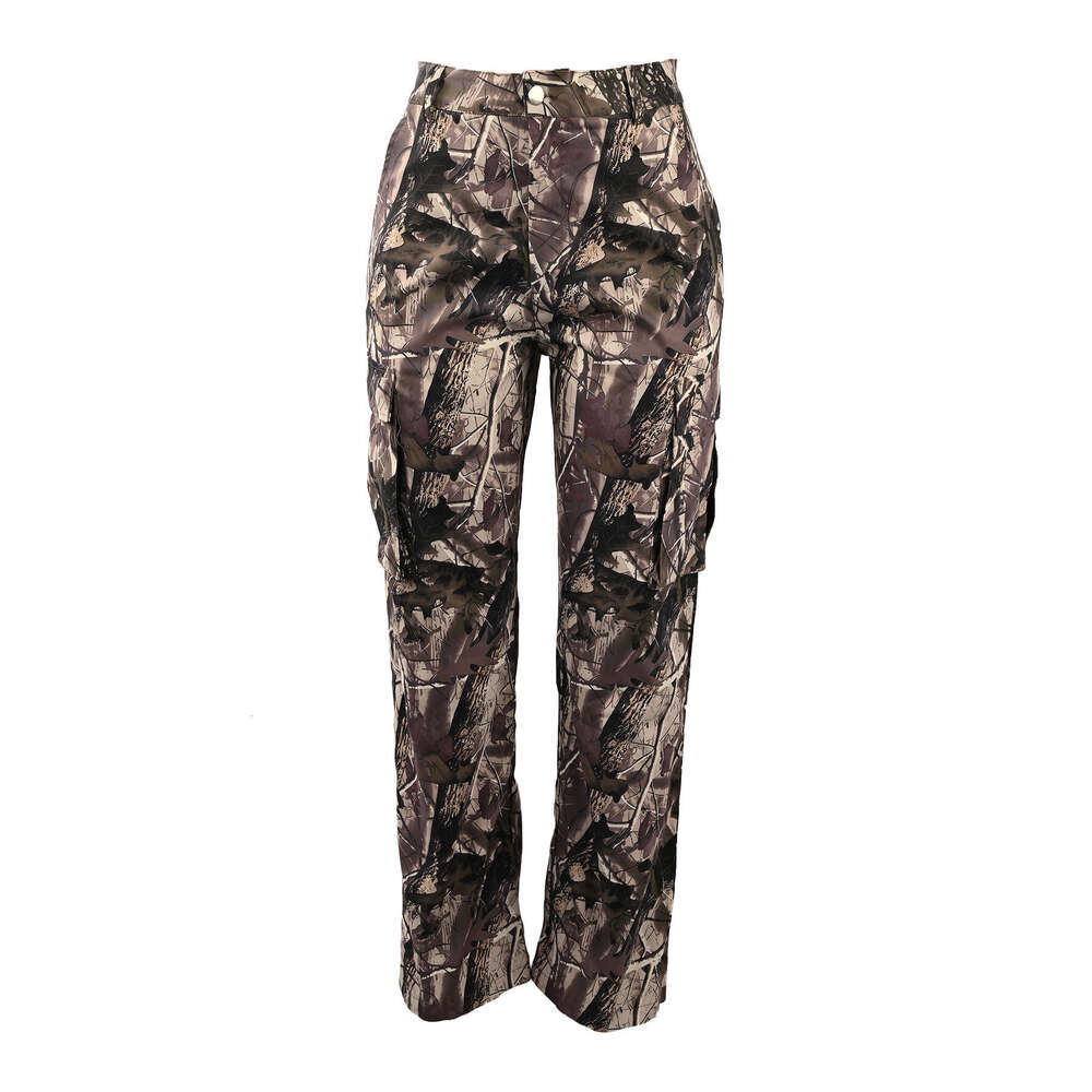 1096 European American Ins style autumn and winter fashionable leaf print straight tube high waist pocket multi-color work pants 2025 new casual versa