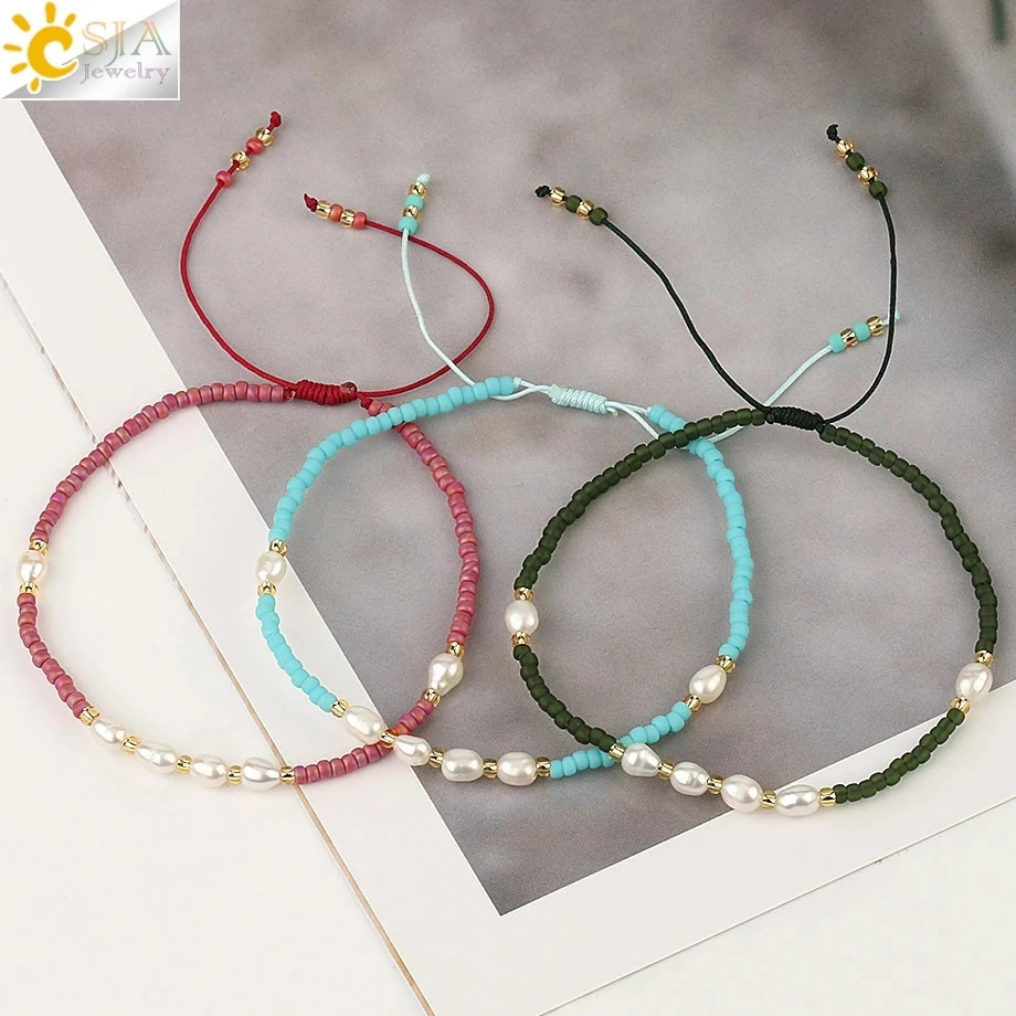 CSJA Bohemian Miyuki Womens Pearl Bracelet Freshwater Pearl Pulseras Summer Bracelet Jewelry Mothers Day Gift S497 250428