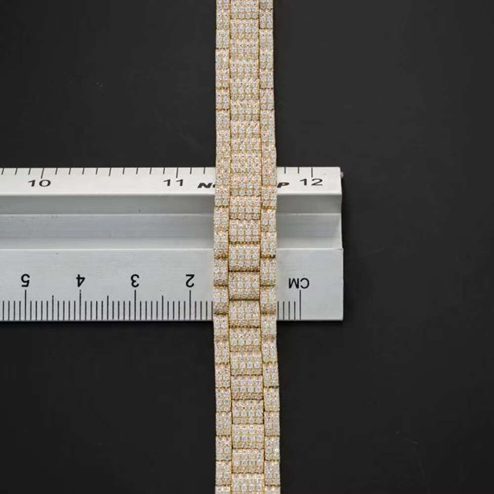 10MM Flower Setting Iced Out Branded Mens Wrist Watchband Bracelet 14K Gold Plated Hip Hop Moissanite Bracelet