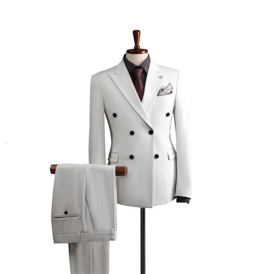A highend double layered striped set for mens casual grooms wedding dress 250428