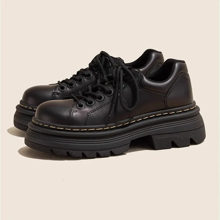 Womens Derby Shoes Autumn British Style Female Footwear Loafers With Fur Round Toe Clogs Platform Casual Sneaker Leather Fall Pr 250421