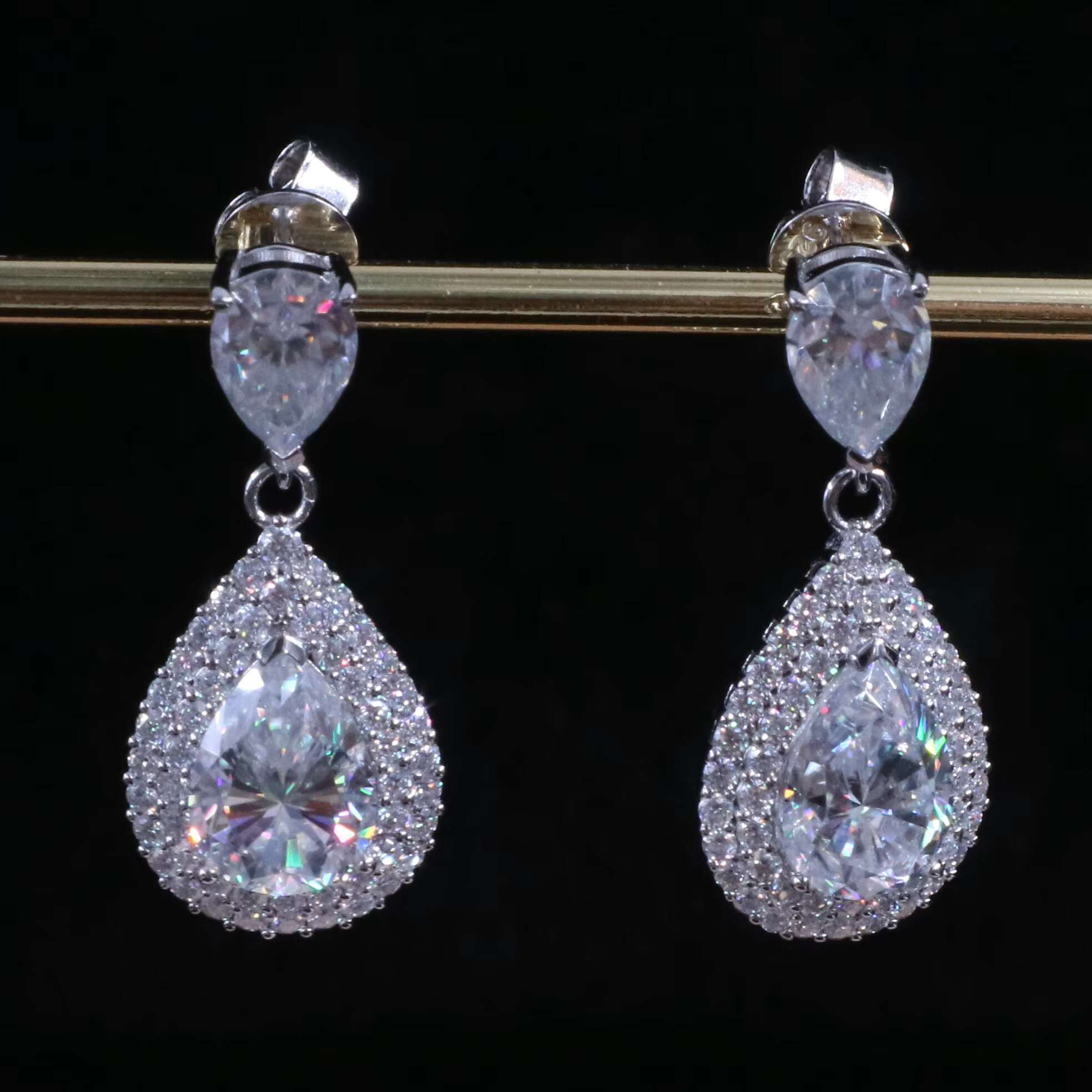 Custom Moissanite Jewelry Drop Earrings Pear Shape 925 Sterling Silver Moissanite Earrings