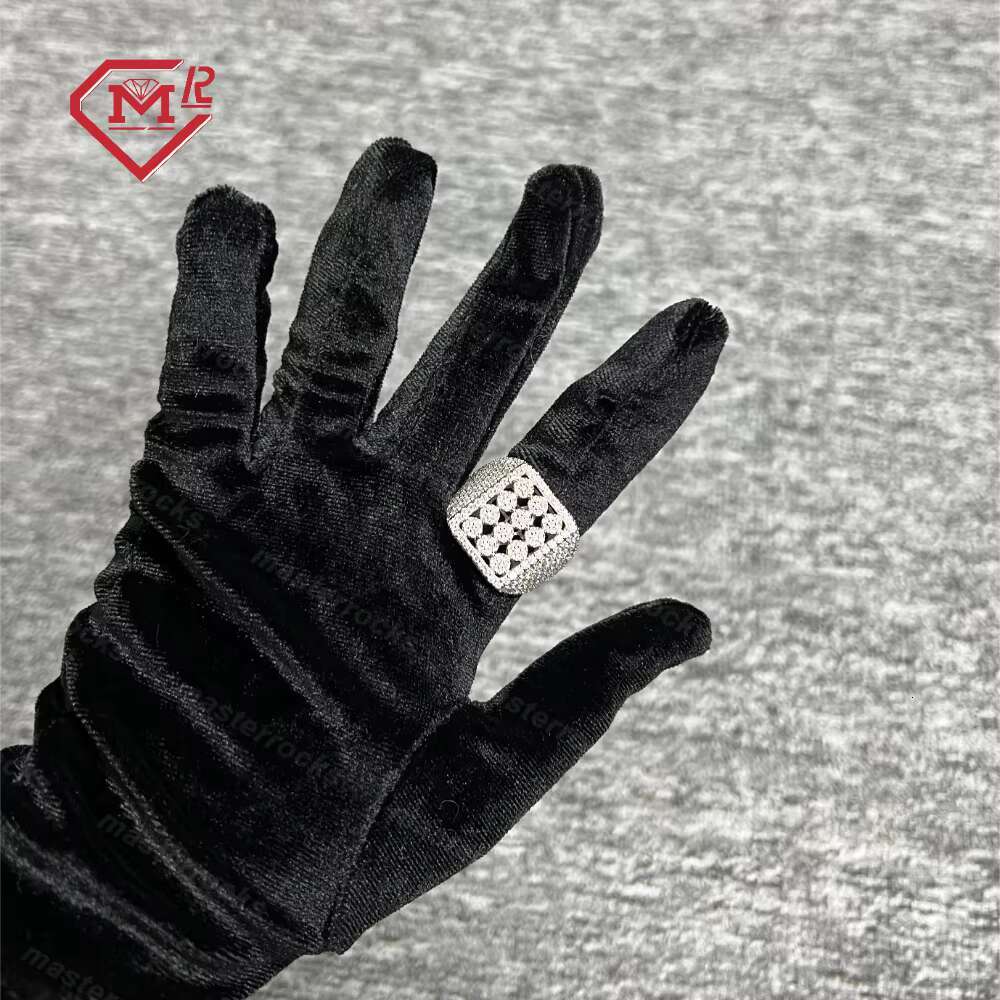 Square Hollow Men Band Ring 925 Sterling Silver Hip Hop Jewelry Custom Iced Out Moissanite Man Rings