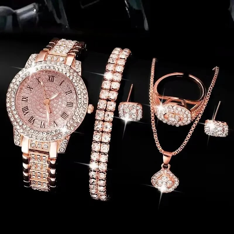 6-pack Womens Watch Elegant Alloy Watch Womens Crystal Watch Gift Quartz Watch Alloy Rhinestone Bracelet Montessori 250425