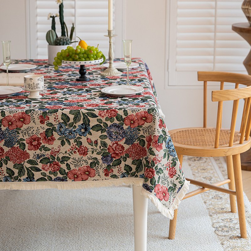 W17 Cotton and Linen Fabric Tablecloth Pastoral Style High-end Tablecloth Oil Painting Style Yarn-dyed Jacquard Tablecloth Coffee Table Cover