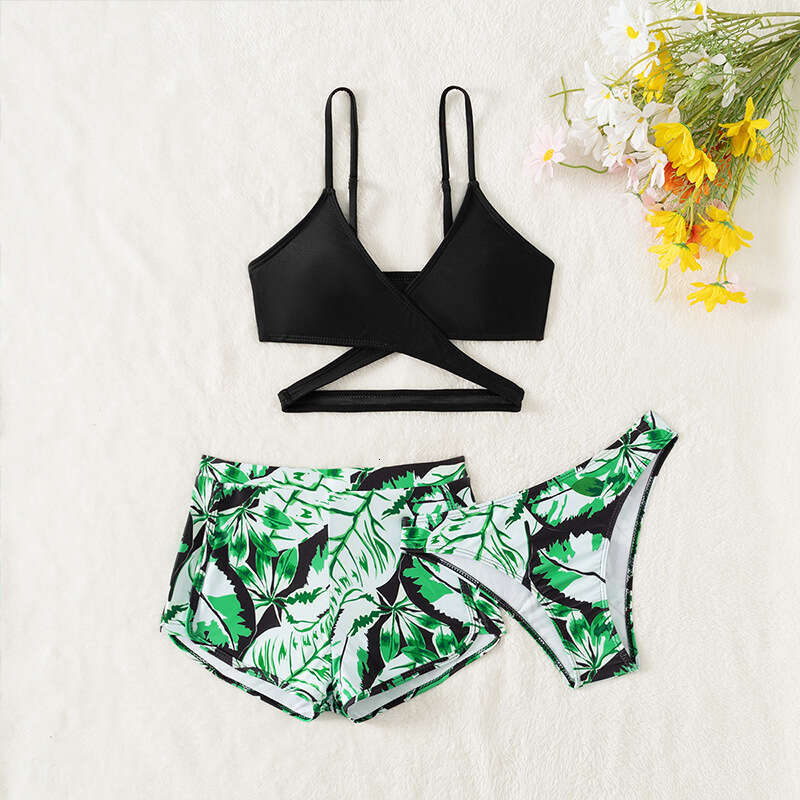 Three piece Swimsuit Set with European American Printed Children's Swimsuit, Girls' Bikini, 2025 New Style, Unique and Elegant Clothing