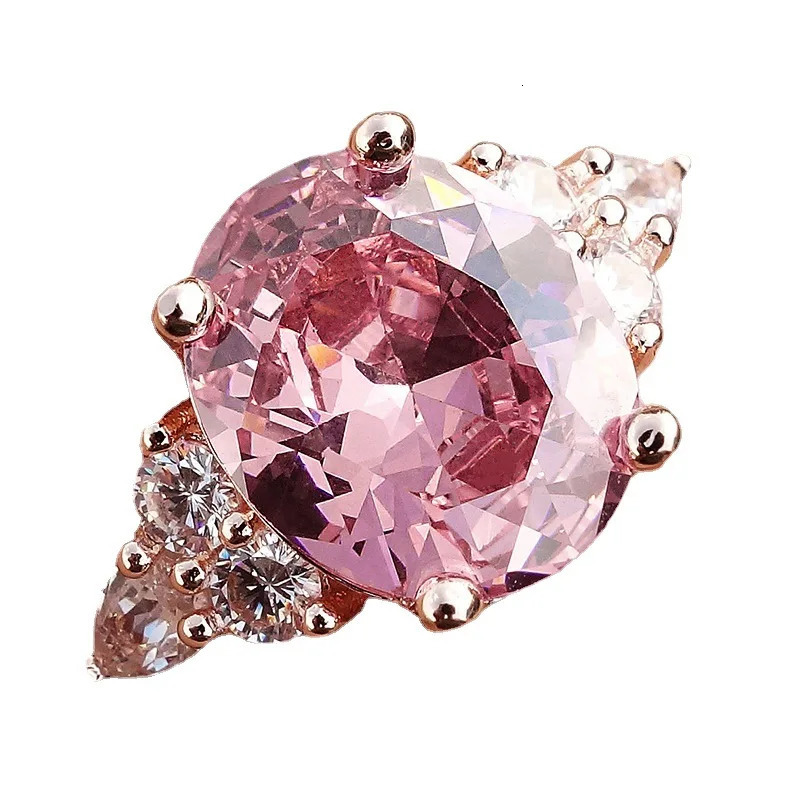 Pink zircon oval stone ring womens sparkling crystal engagement retro rose gold silver wedding jewelry 250428