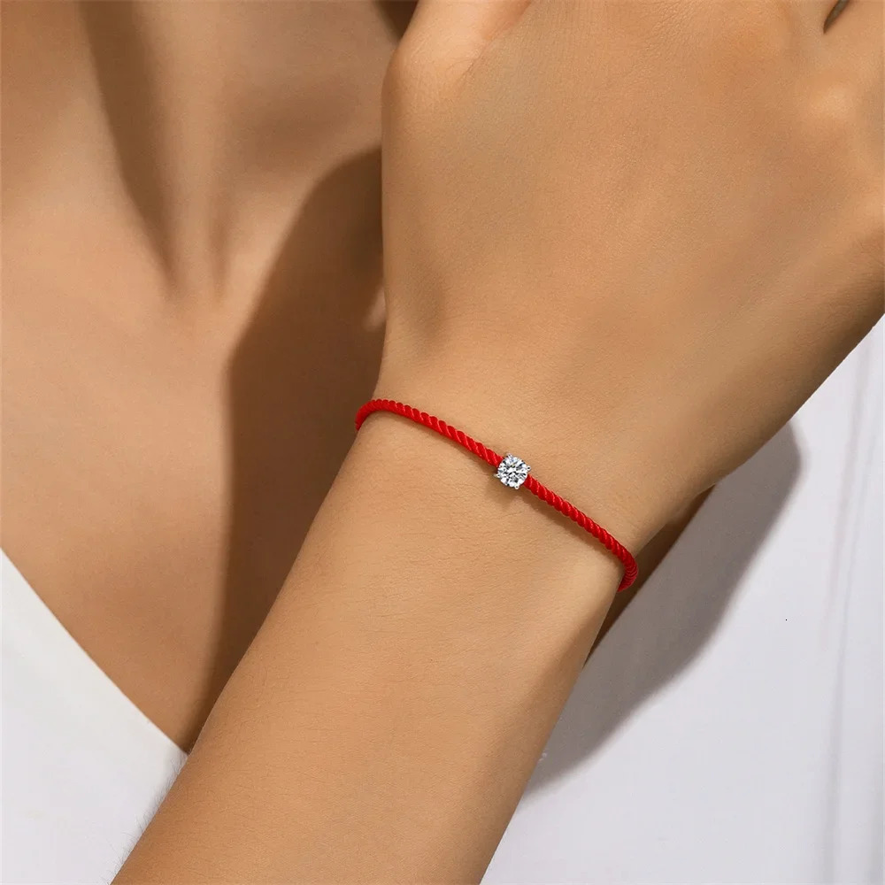 KO 925 sterling silver bracelet womens platinum single Mo silica diamond red rope online good luck bracelet 250424