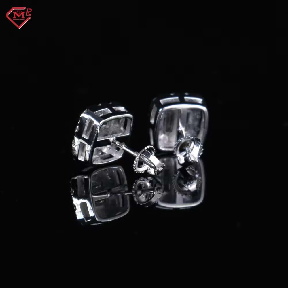 Elegant Earrings Iced Out 925 Sterling Silver White Gold Plated Screw Back Moissanite Earrings