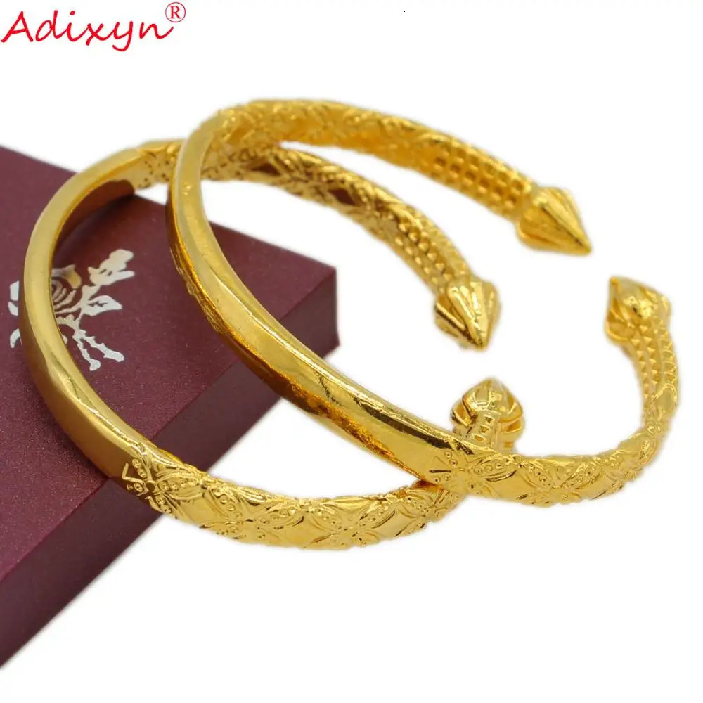 Adixyn 2PCS Female/Male Open Gold Bracelet Gold Bracelet Jewelry Ethiopia/Africa/Arab Gift N071015 250425