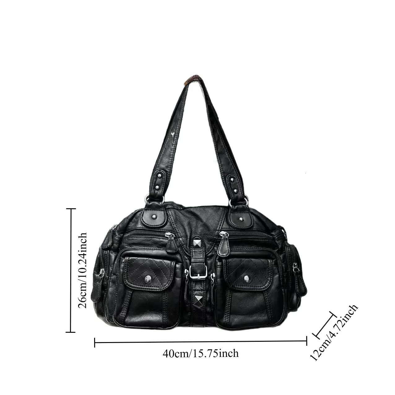 Ladies' Fashionable Retro Vintage Hot Girl Motorcycle Tote With Large Capacity Y2k Washed Vegan Leather Shoulder Bag
