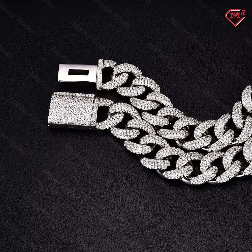 18mm Rapper Custom Moissanite S925 Cuban Chain Luxury 3 Rows Miami Moissanite Cuban Link Chain