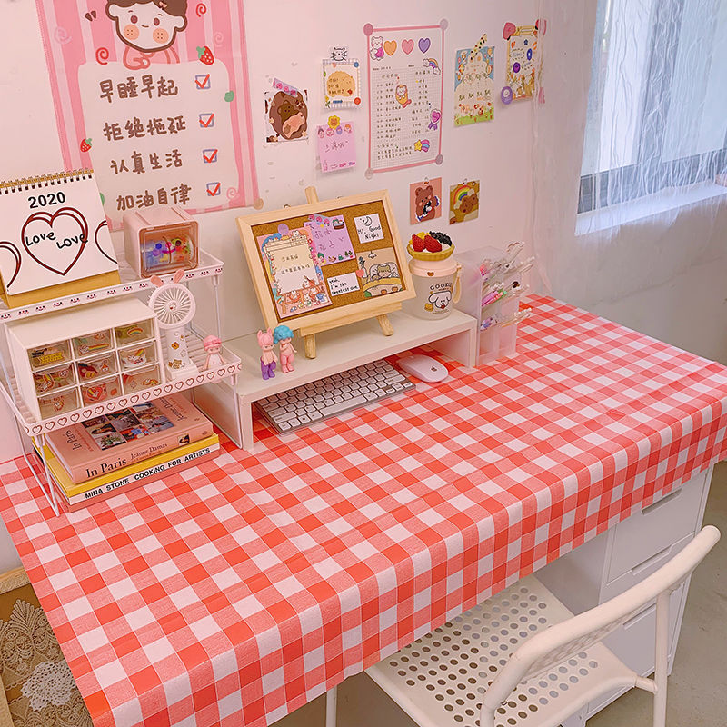 W22 Girly Heart Tablecloth Net Red ins Desk Cloth Background Cloth Nordic Plaid Tablecloth Fabric Student Table Picnic Cloth