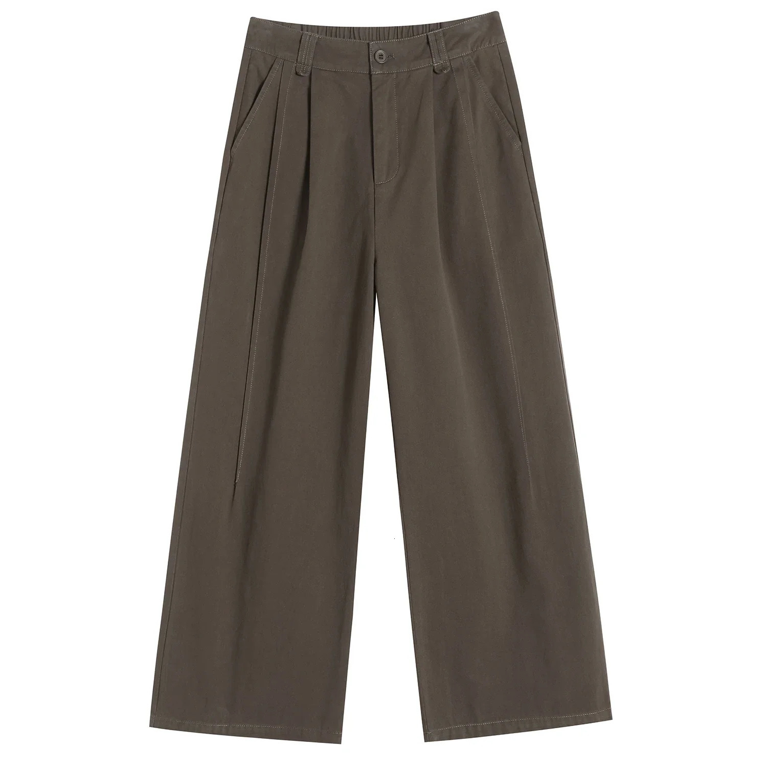 SpringSummer Cotton Wide Leg Pants Suitable for Women Waist Solid Casual Loose Ankle Length Mens Style 250428