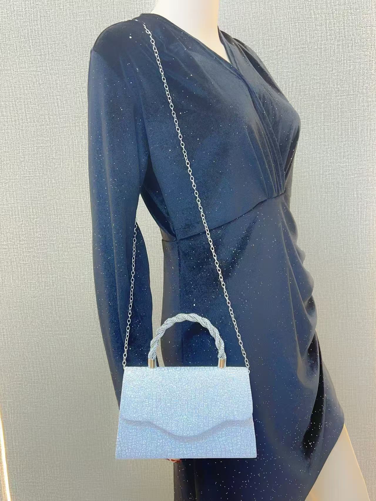 Bright Silk Evening Bag Women Elegant Fashion Banquet Clutch Chain Shoulder Bags Purse Female Wedding Party Handbags