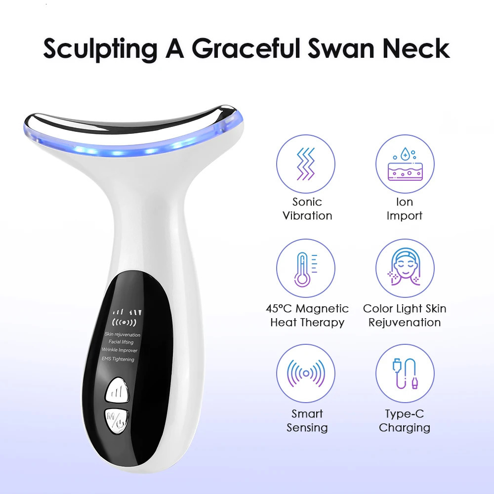 EMS Face Neck Lifting Beauty Device LED Pon Skin Rejuvenation Tighten Anti-aging Firming Sonic Vibration Massager 250422
